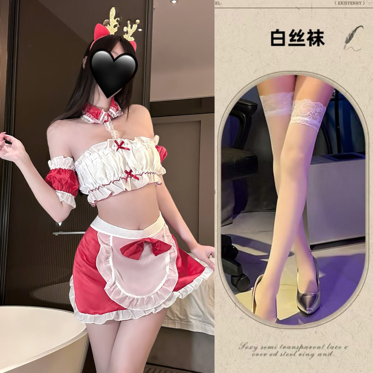 Sexy Bed Warmer Christmas Maid Tube Top Uniform Suit Revealing Buttocks Without Taking Off Temptation Passionate Fun Underwear Christmas Robe