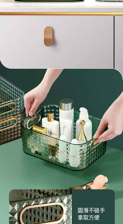 European and American Light Luxury Desktop Cosmetic Storage Box Transparent PET Advanced Dressing Table Mask Sundry Snack Storage Box