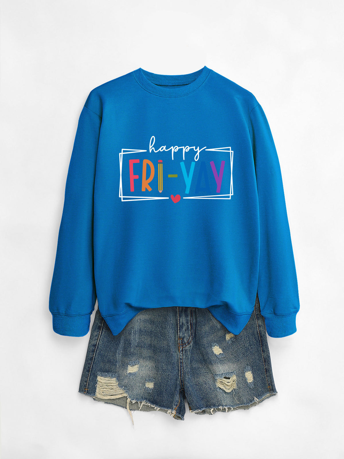 Amazon Ebay Round Neck Sweatshirt Happy Fri Yay Fun Letters Casual Fashion Long-Sleeved Tops in Stock