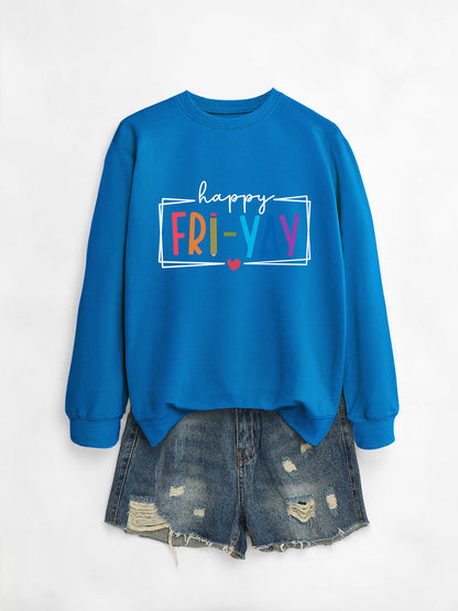 Amazon Ebay Round Neck Sweatshirt Happy Fri Yay Fun Letters Casual Fashion Long-Sleeved Tops in Stock