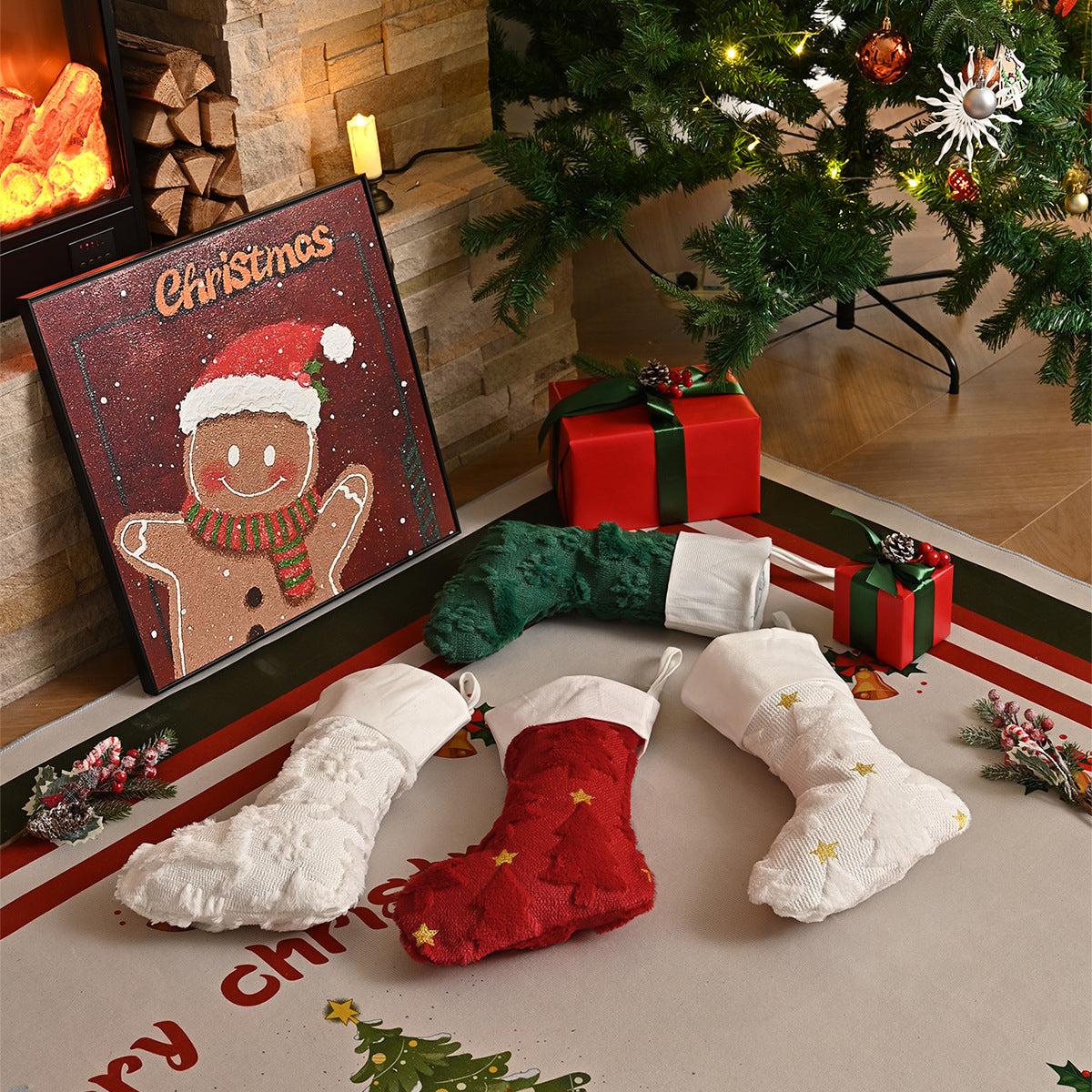 Temu Spot Delivery Cross-Border Christmas Socks European and American Christmas Holiday Decoration Socks Embroidered Plush Socks Source Factory
