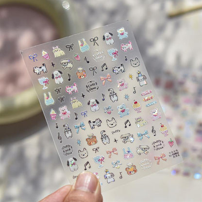 Cute Pet Graffiti Nail Art Stickers Embossed 3D Stereo 5D Cute Little Panda Cat Dog Nail Sticker Decoration