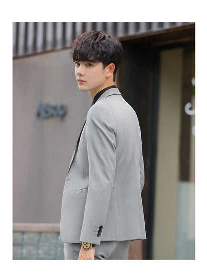 A 1.45kg Piece Set of Spring & Fall Casual Small Suit Jacket Men's Korean Style Slim Gray Formal Full Suit Suit