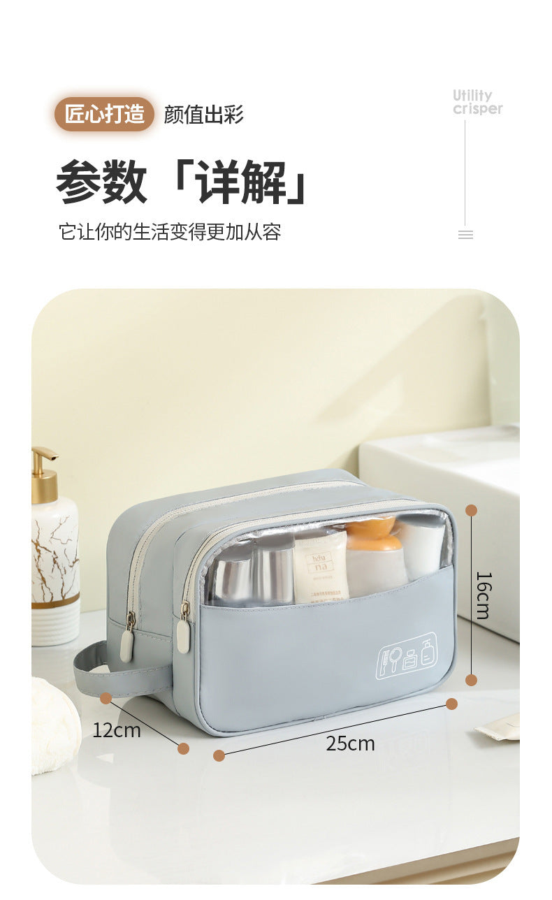 New Light Travel Leather Film Semi-permeable Toiletry Bag Waterproof Cosmetic Bag Increased Capacity Travel Daily Goods Easy Storage