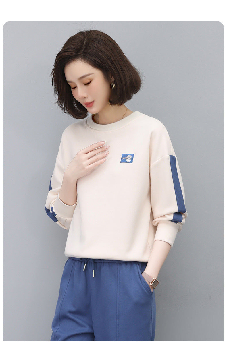 Round Neck Sweatshirt for Women 2024 Spring Small Hooded Sports Middle-Aged Mother Spring & Fall Tops Casual and Versatile