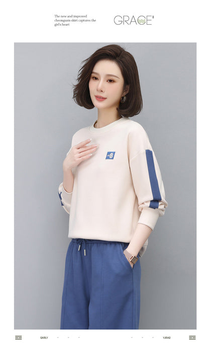 Round Neck Sweatshirt for Women 2024 Spring Small Hooded Sports Middle-Aged Mother Spring & Fall Tops Casual and Versatile