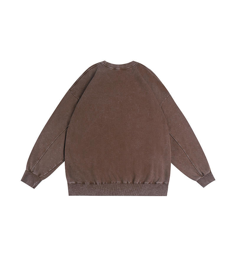 350g American Washed Retro Round Neck Sweatshirt Cross-Border Large Size Terry Drop Shoulder Distressed Pullover Washed Sweatshirt for Men