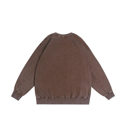 350g American Washed Retro Round Neck Sweatshirt Cross-Border Large Size Terry Drop Shoulder Distressed Pullover Washed Sweatshirt for Men
