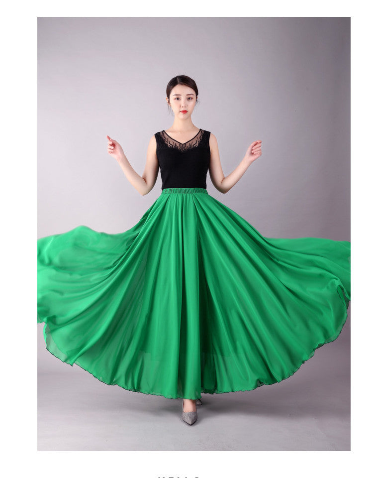 720 Degree Double Layer Large Swing Skirt Chiffon Classical Dance Ethnic Dance Skirt Dance Long Skirt Square Dance Practice Xinjiang Dance