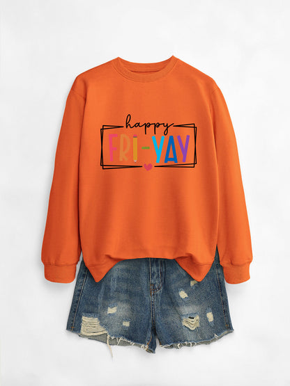 Amazon Ebay Round Neck Sweatshirt Happy Fri Yay Fun Letters Casual Fashion Long-Sleeved Tops in Stock