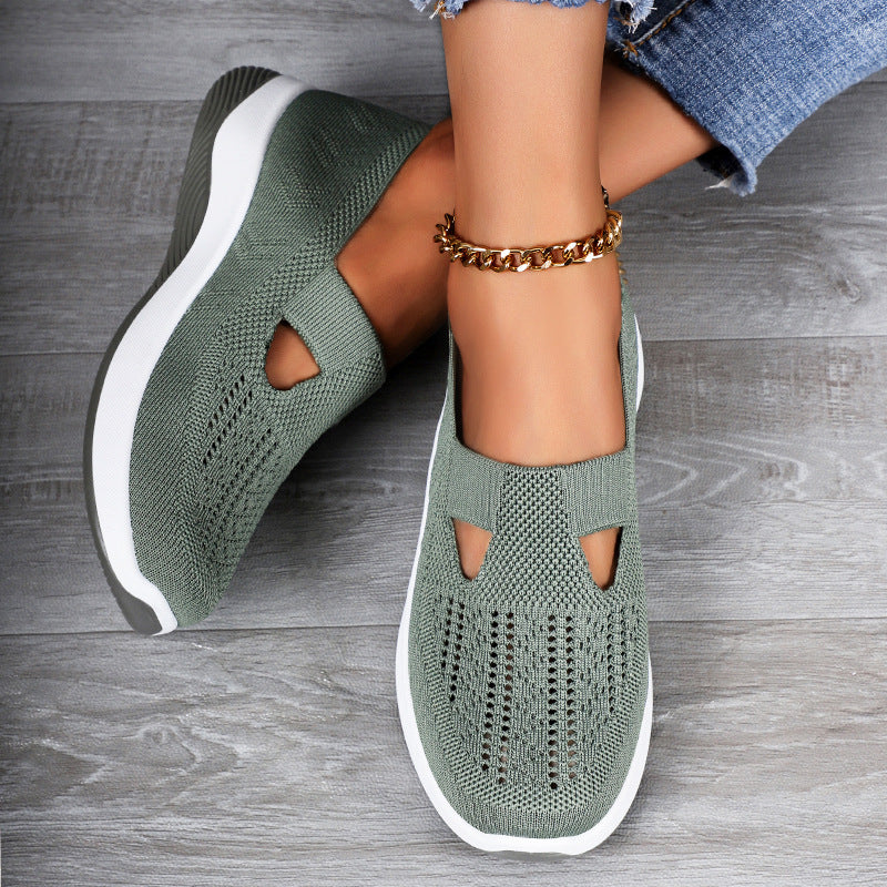 Women's Shoes Cross-Border Large Size Casual Shoes Fly-Knit Breathable Shoes Women's Lightweight and Comfortable Mesh Shoes Soft Sole Shallow Shoes