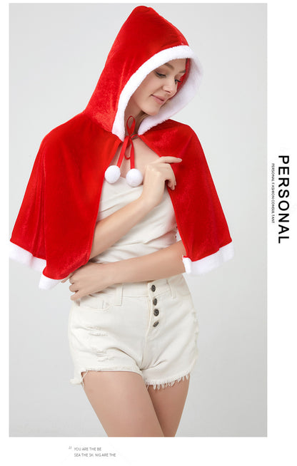 Santa Claus Cape Cape Cape Adult Female Hooded Golden Velvet Santa Claus Costume Performance Clothes