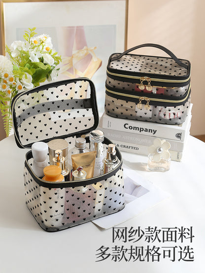 New Style Heart-Shaped Portable Makeup Bag, Single/Double Layer Cosmetic Storage Bag, Simple Mesh Makeup Bag, Travel Makeup Bag