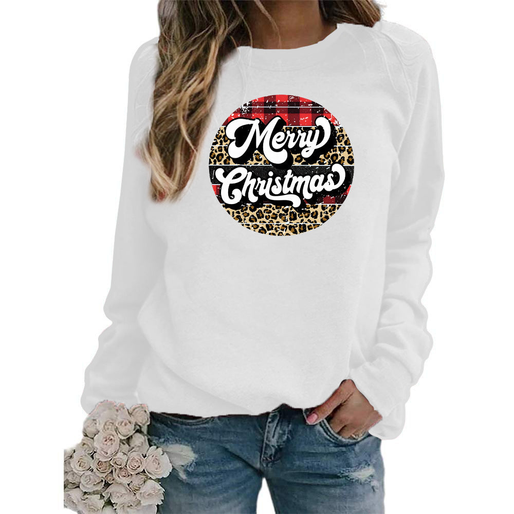 Amazon cross-border foreign trade Christmas Merry Christmas printed round neck long sleeve women's sweater European size