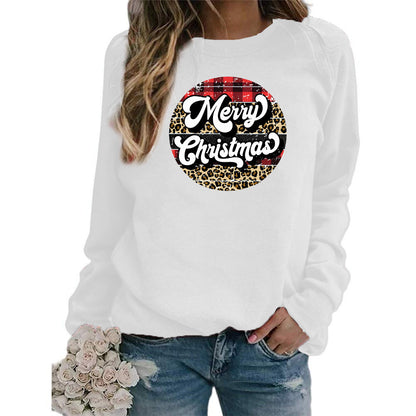 Amazon cross-border foreign trade Christmas Merry Christmas printed round neck long sleeve women's sweater European size