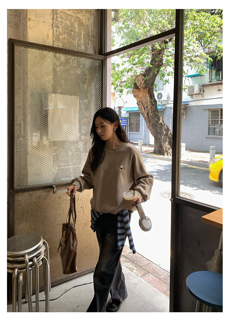 Guangzhou Huang Zheng American Retro Sexy Pullover Embroidered Sweatshirt Feminine Versatile Long-Sleeved Casual Top 530821
