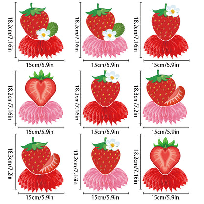 European and American Strawberry Birthday Theme Party Supplies Flags, Flowers, Honeycomb Table Decorations, Desktop Table Decorations