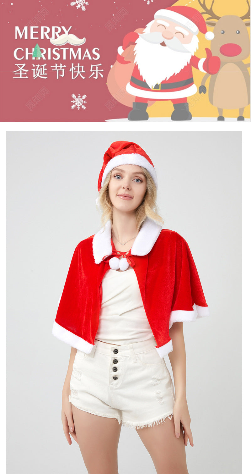 Santa Claus Cape Cape Cape Adult Female Hooded Golden Velvet Santa Claus Costume Performance Clothes