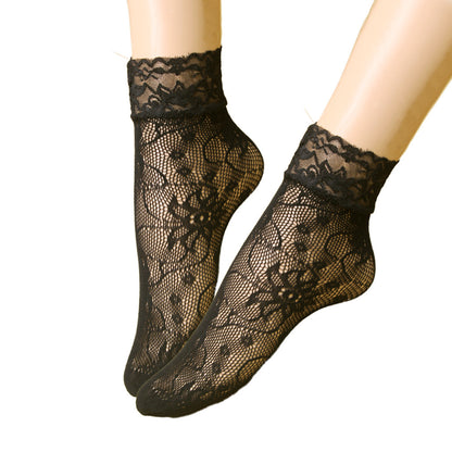 Summer Small Mesh Lace Short Net Socks Breathable Short Stockings Invisible Socks plus size Black Pearl Short Socks