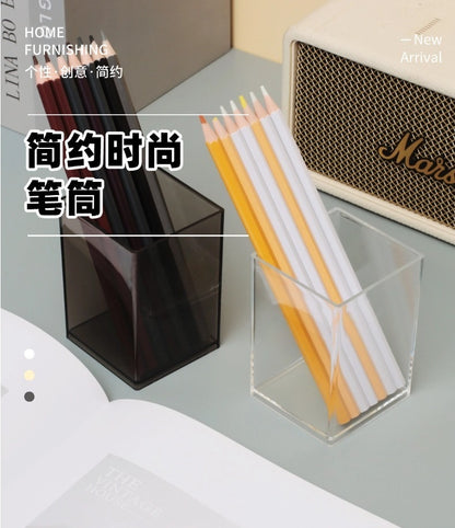 Multi-Grid Pen Holder Storage Box Makeup Brush Storage Tube Nordic Style Student Desktop Transparent Simple Style Solid Color Pen Holder