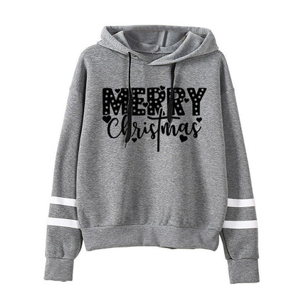 Foreign trade cross-border supply Christmas merry Christmas printed striped parallel bars hoodie men's and women's European size