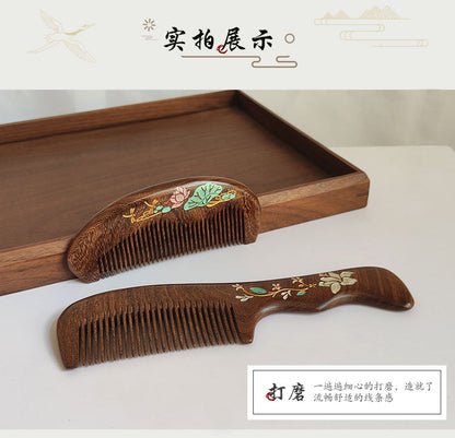 Sandalwood Comb for Meridian Scalp Massage, Anti-Static Hair Comb for Women, Medium-Tooth Volumizing Comb, Meridian Comb Gift Box