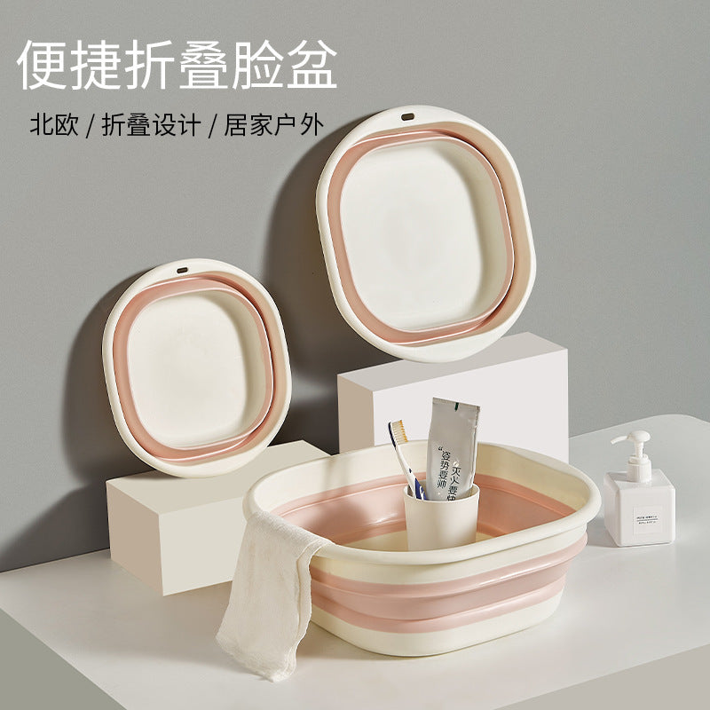 Portable Silicone Collapsible Washbasin Vegetable Washing Basin Student Dormitory Plastic Foot Soaking Foot Washing Basin Household Multi-purpose Basin