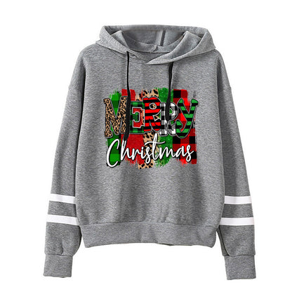 Cross-border European and American Foreign Trade Christmas Merry Christmas Printed Parallel Bars Hooded Sweat European Code plus size