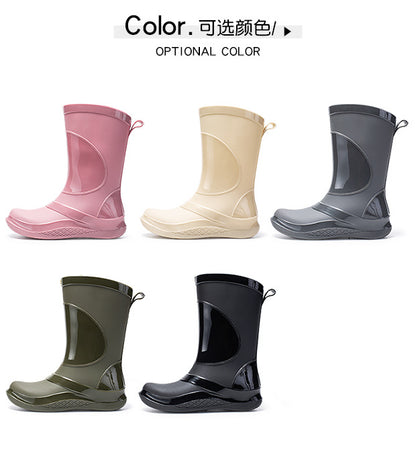 Rain Boots for Women, New Fashionable Waterproof Shoes, Mid-Calf Outdoor Rain Boots for Beachcombing, Trendy Non-Slip Waterproof Slip-On Rubber Shoes