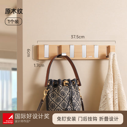 Door Hook Punch-free Clothes Bag Storage Rack Bedroom Door Wood Grain Clothes Hook Storage Door Hanger