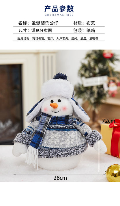 Cross Border Christmas Decorations Ski Snowman Doll Desktop Doll Blue Gauge Fabric Christmas Iron Feet Snowman Ornaments