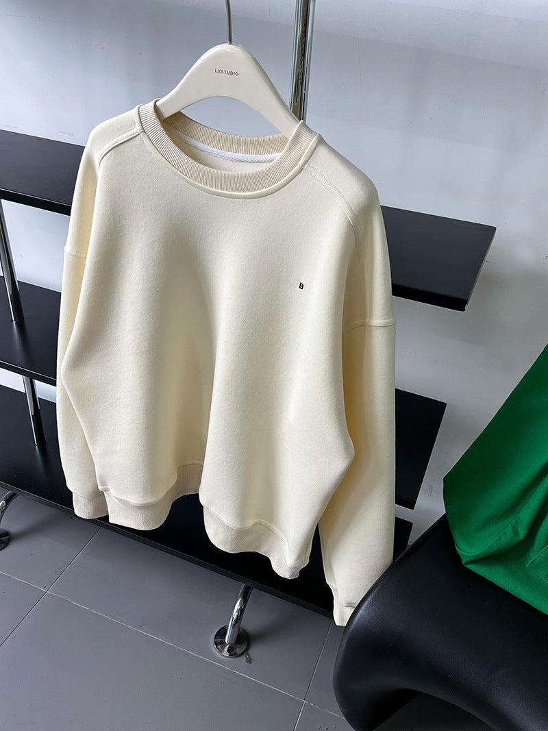 Luxi Simple Profile Loose BF Solid Color Lazy Pullover Sweatshirt Women's ins Letter Embroidered Long-sleeved Top 2267