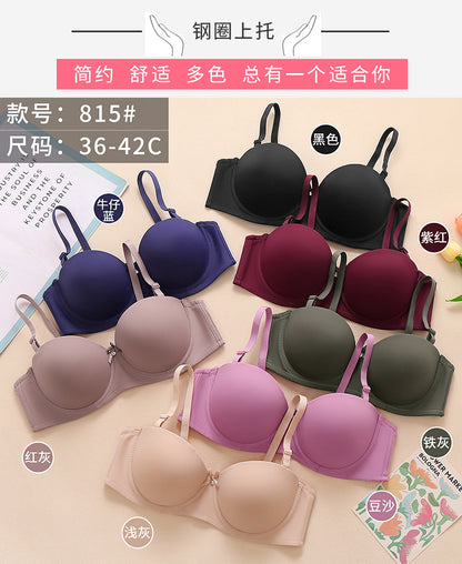 Cross-border half cup underwear women's bra solid color glossy steel ring push up top support bra sexy big chest small bra c cup