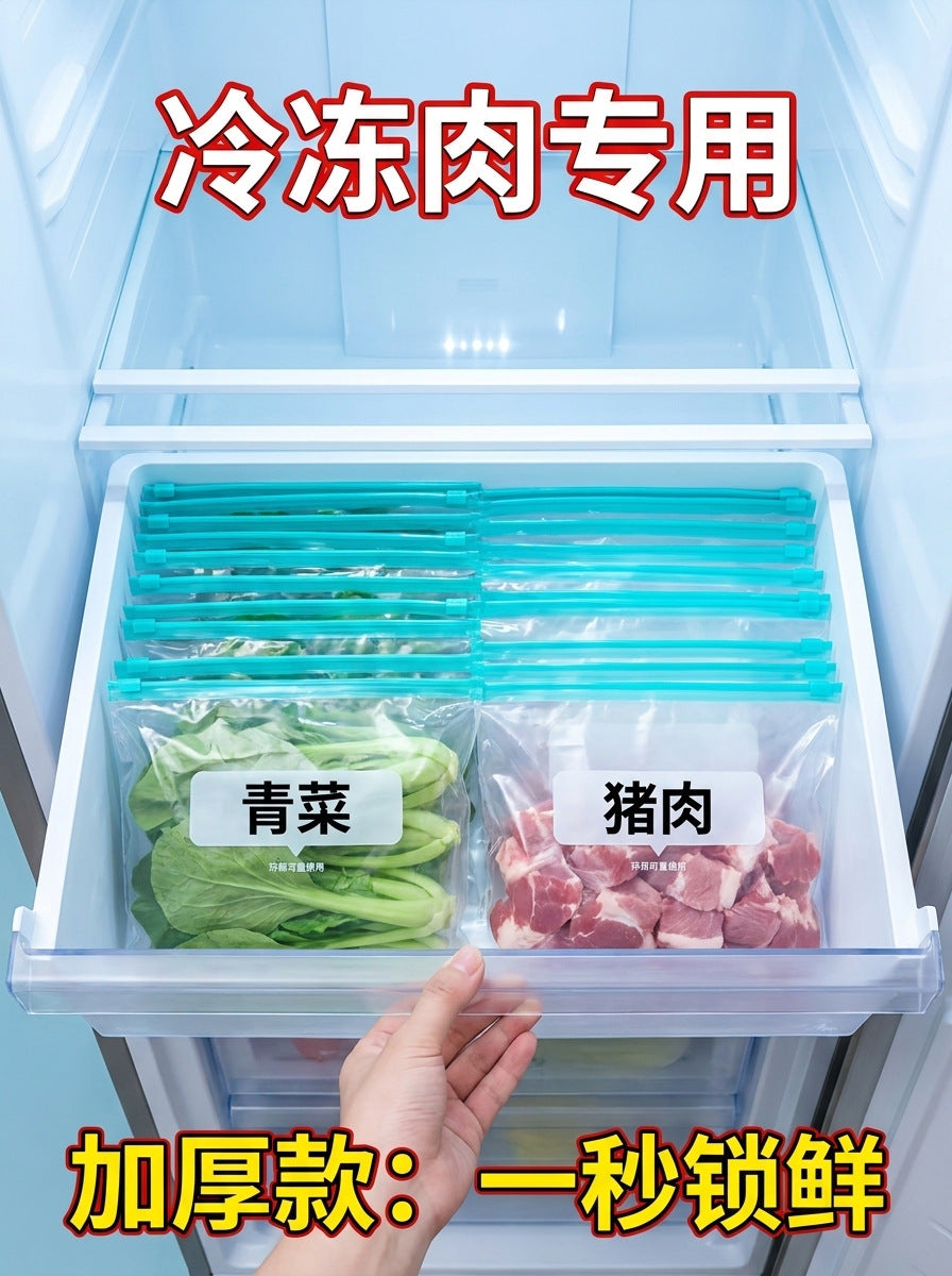Dense Bag Zipper Fresh-Keeping Bag Refrigerator Freezer Refrigeration Removable Storage Seal Bag Self-Sealing Waterproof Thickeneding and Widening