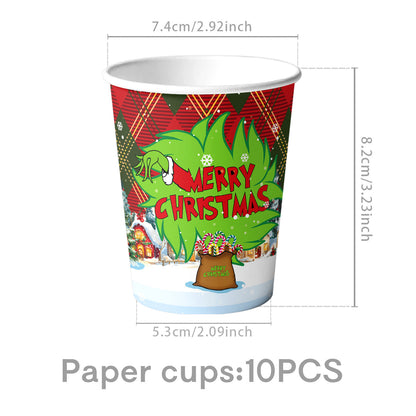 Cross-Border New Product Christmas Grinch Theme Party Decoration Flag Cartoon Party Supplies Tableware Christmas Decoration
