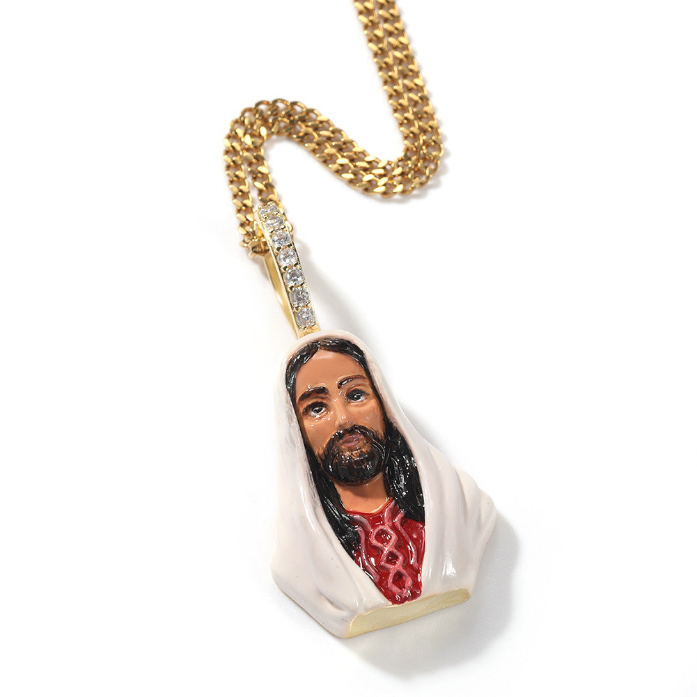 European and American New Products Copper Material Enamel Men's Avatar Personalized Hip-Hop Pendant Necklace Trendy Accessories Jewelry Wholesale