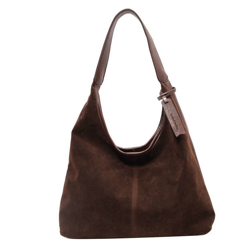 New Suede Shoulder Tote Bag, Fashionable, Simple, Lazy Style, Large Capacity Women's Handbag, Bucket Bag, Mommy Bag