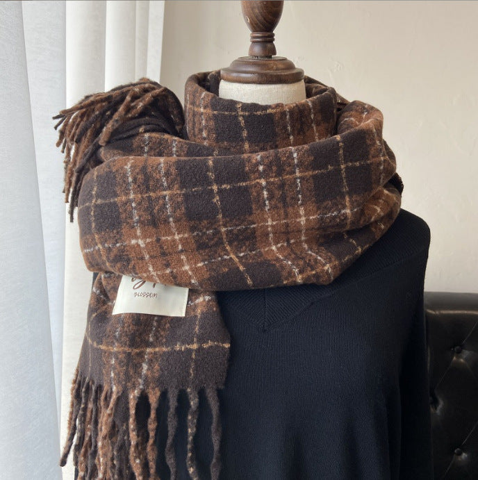 Tonglu Scarf Wholesale Purple Plaid Women's Versatile Faux Cashmere Retro Thickened Scarf Christmas Scarf Christmas Style