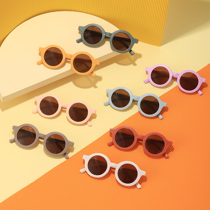 2023Ins Kidsren's Sunglasses Retro Boys and Girls Kidsren's Sunglasses Ready-Made Baby Round Frame Sunglasses
