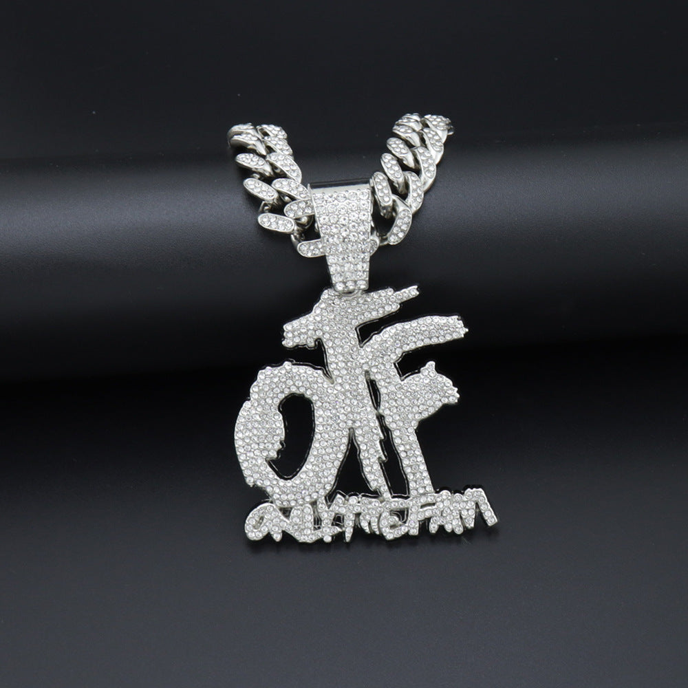 European and American Tide Diamond-encrusted Shiny OTF Letter Necklace for Men and Women hiphop Hip Hop Street Disco Pendant Cross-border New Product