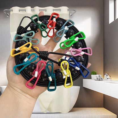Creative Outdoor Elastic Windproof Clothesline with Positioning Clips, Korean Style Clothesline with 12 Windproof Clips