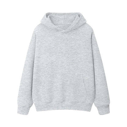 Fleece-lined thick loose hooded sweater women's autumn and winter warm top student couple wear solid color coat foreign trade women's clothing