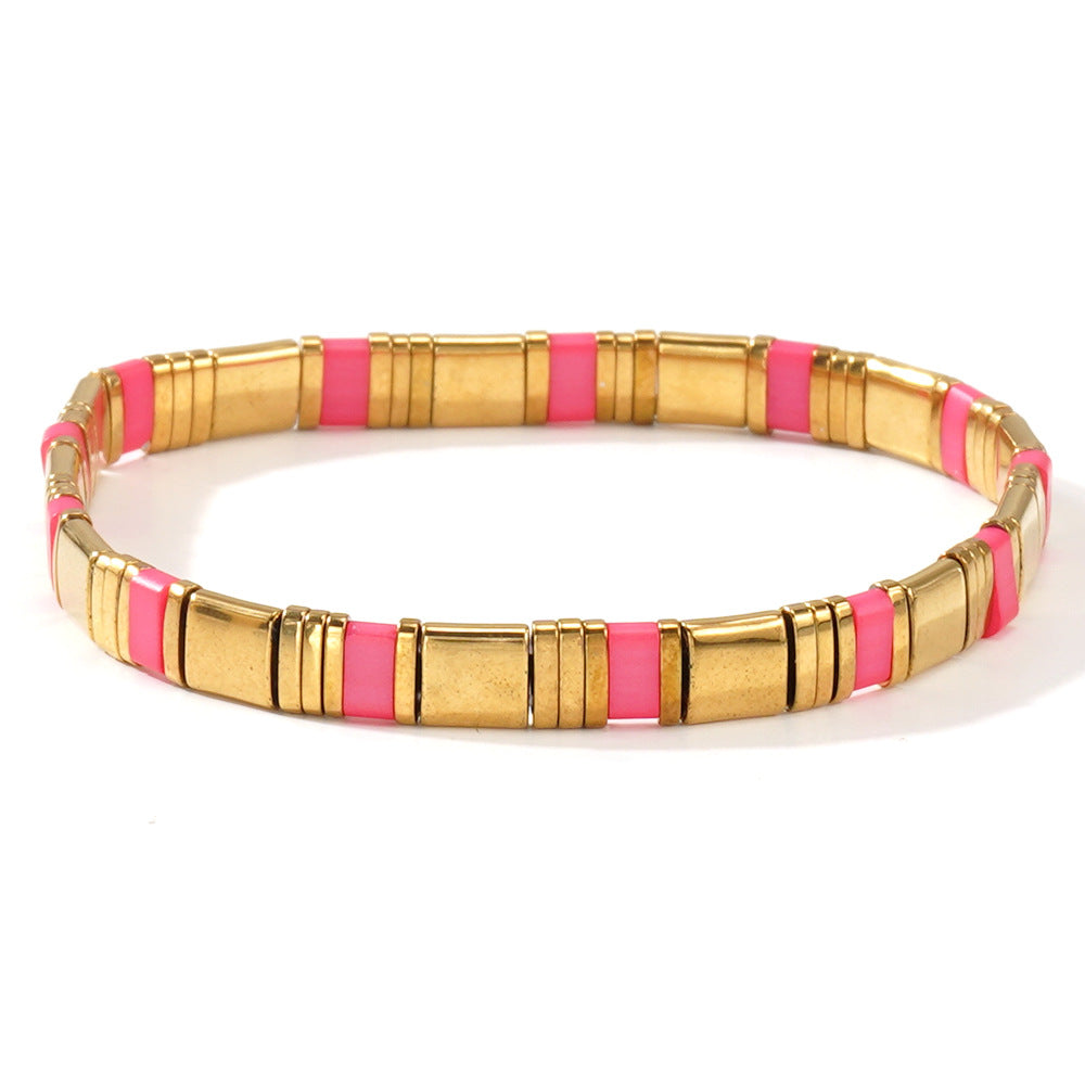 European and American Ins-style Multicolor Tila Bracelet suit Gold Black Gallstone Stitching Hand-woven Elastic Waterproof Bracelet