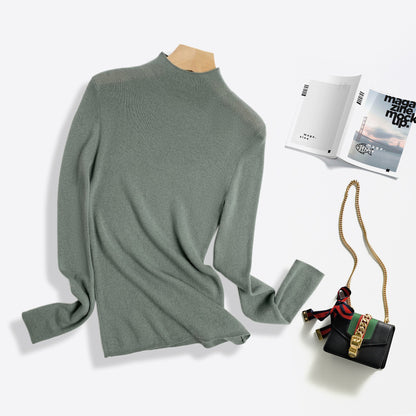 Machine Washable 100% Superfine Wool Sweater for Women Autumn and Winter New Loose Half Turtleneck Knitted Bottoming Sweater for Women