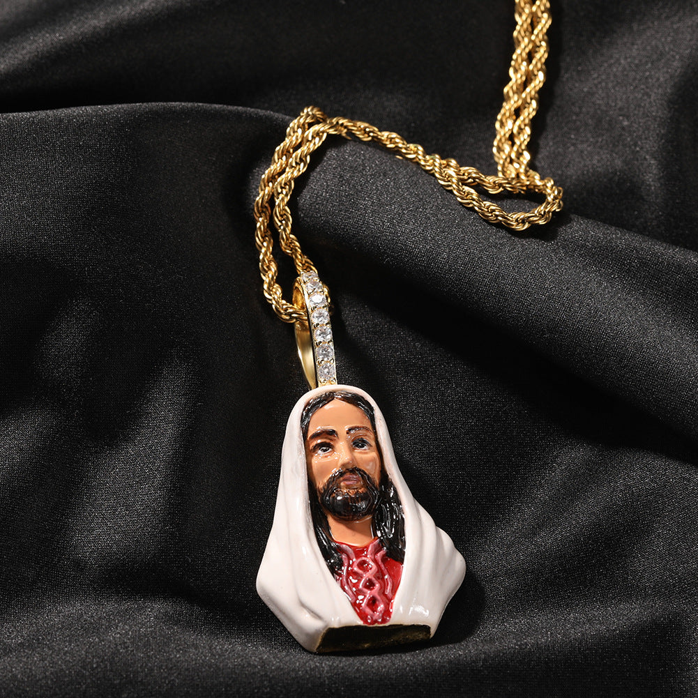 European and American New Products Copper Material Enamel Men's Avatar Personalized Hip-Hop Pendant Necklace Trendy Accessories Jewelry Wholesale