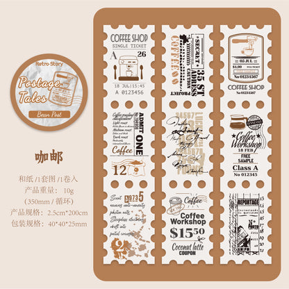 Retrostory Postmark Illustrated Retro Style Long Stamps 6 Types Journal Material Collage Base Pet Washi Tape