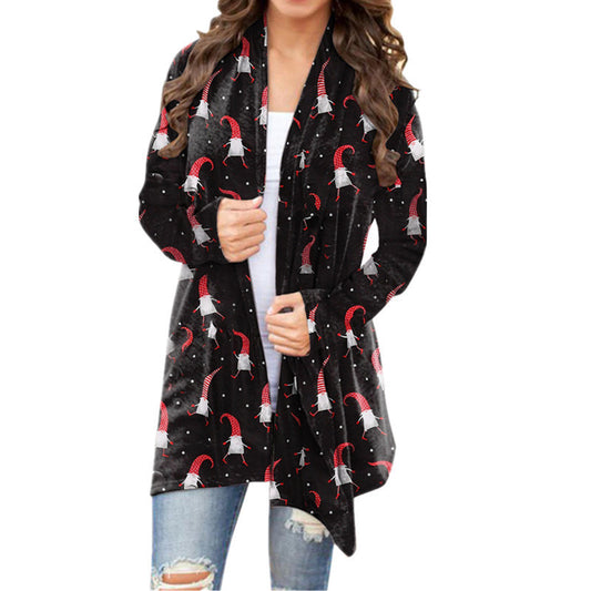 European and American cross-border 2021 autumn and winter New Amazon wish women's clothing Christmas printed casual long-sleeved cardigan for women