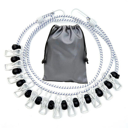 Creative Outdoor Elastic Windproof Clothesline with Positioning Clips, Korean Style Clothesline with 12 Windproof Clips