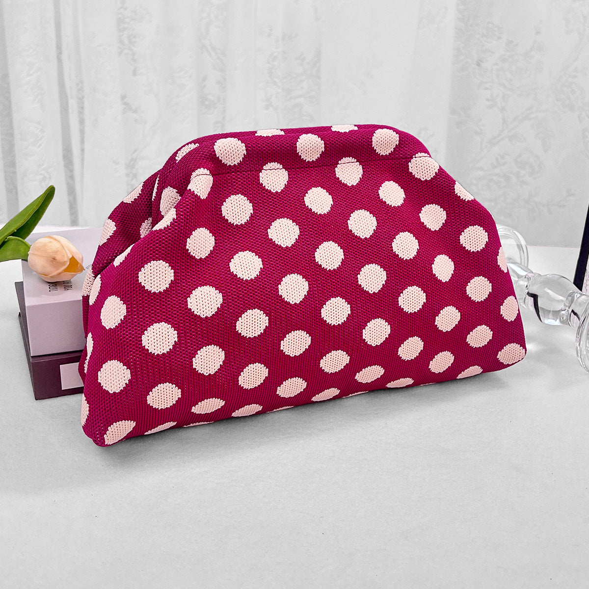 Cross-Border Dropshipping Knitted Bag Striped Clutch Bag for Women Fly-Knit Cloud Versatile Stylish Portable Makeup Bag Large Capacity