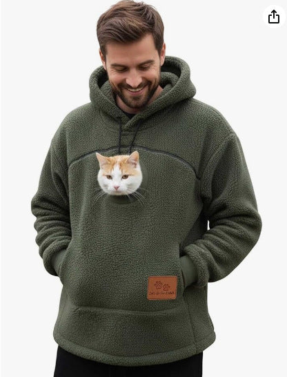2025 New European and American Polar Fleece Pet-In-One Men's and Women's Trendy Hooded Loose Casual Warm Sweatshirt